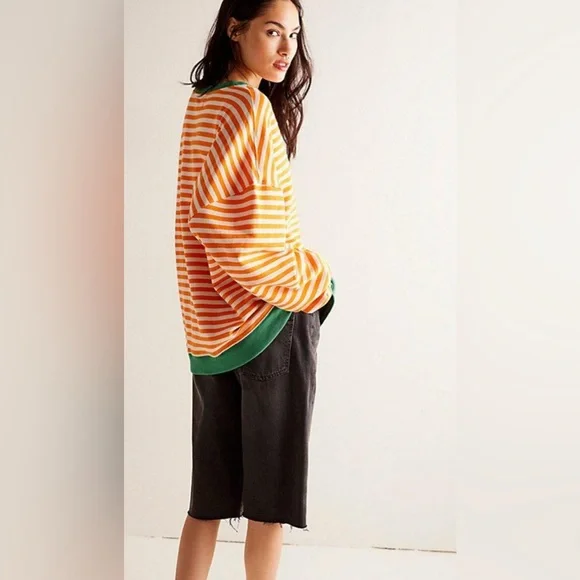 Free people classic striped crewneck sweatshirt - Picture 3 of 5